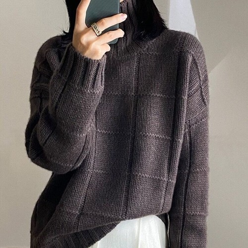 High-neck Thick Sweater Women Loose Lazy Autumn Winter New Knitted Sweater - Picture 3 of 23