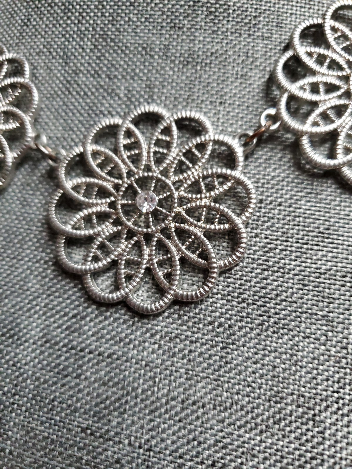 Floral Chain Silvertone Statement Adjustable leng… - image 3