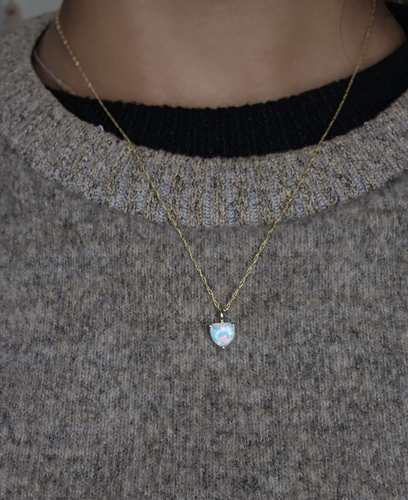 Ciondolo cuore opale di fuoco oro regalo compleanno per bambina collana opale argento 925 - Foto 3 di 4