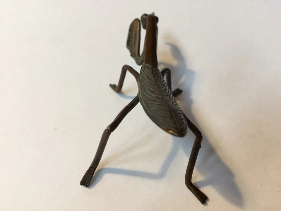 精美:古董,日本/日本铜 Okimono "Netsuke" 祈祷螳螂:真人大小 — 第 4/4 张图片