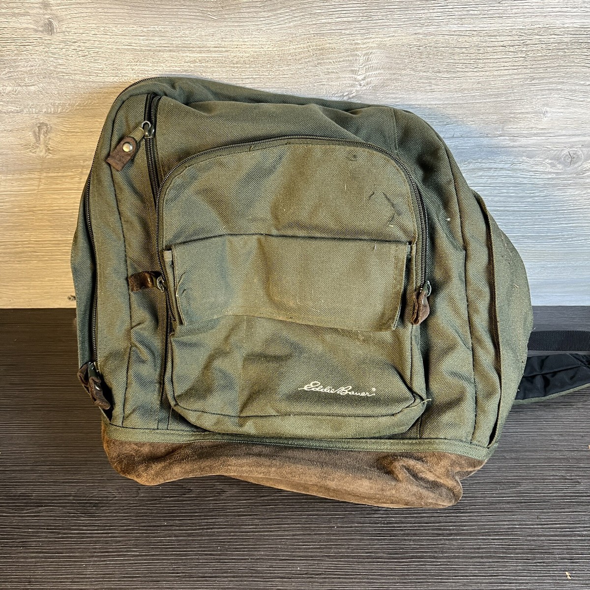Eddie Bauer Full Size Brown Canvas Suede Bottom Vintage Backpack