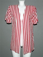 Vtg Stella Red & White Stripes Open Front Lightweight Rayon Long Jacket Wm's S