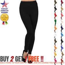 Fleece Lined Leggings for Women Winter Warm Pants Solid Colors Stretchy Legging