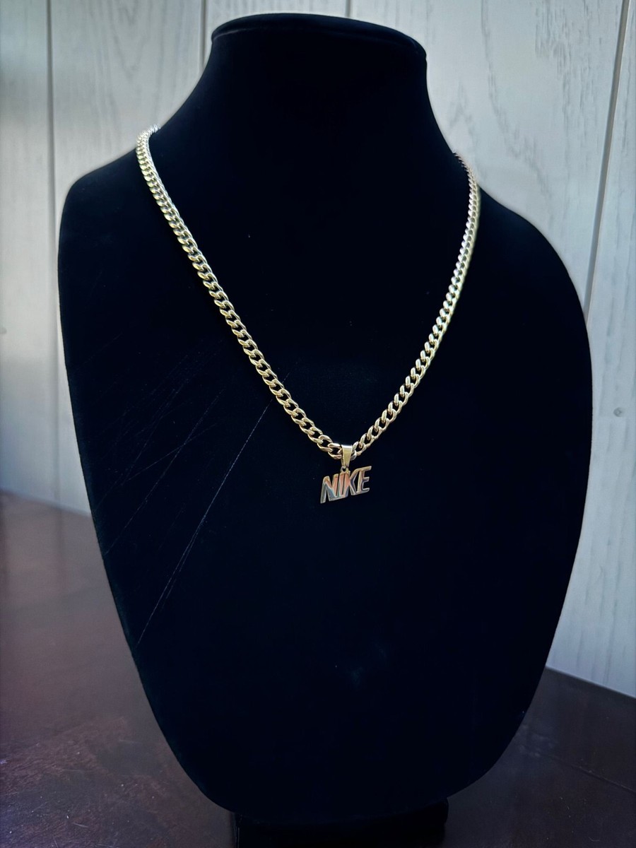 14K YELLOW GOLD SWOOSH PENDANT ナイキ　ネックレス Gold Nike Necklace - Nike Swoosh Necklace - 5mm Cuban - 22
