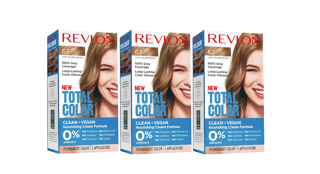 3x REVLON Permanent Total Color # 63 • LIGHT GOLDEN BROWN • Vegan Gray Coverage