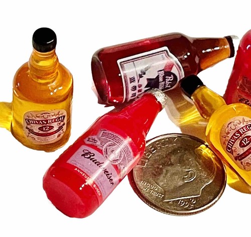 Barbi Dollhouse Miniature Drinks Mini Beer Bottles Alcohol Liquor Lot 👻🧲 6pc - Picture 2 of 12