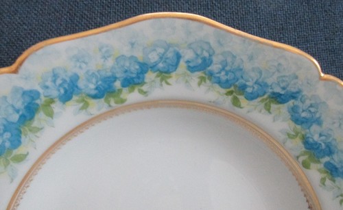 Antique William Guerin Paris & Limoges Blue Hydrangea Gold WJ Monogram Soup Bowl - Picture 6 of 11