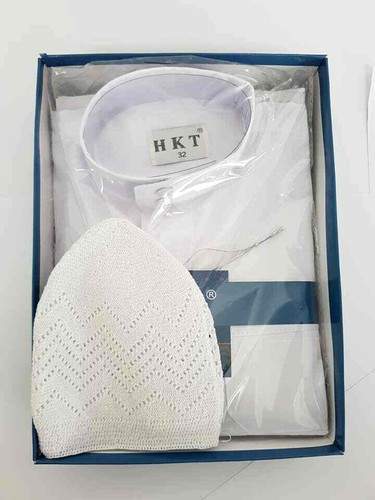 Children White Arab Collar Thawb-Thoub- Jubba With FREE Prayer Hat (Size 30-52) - Picture 2 of 3