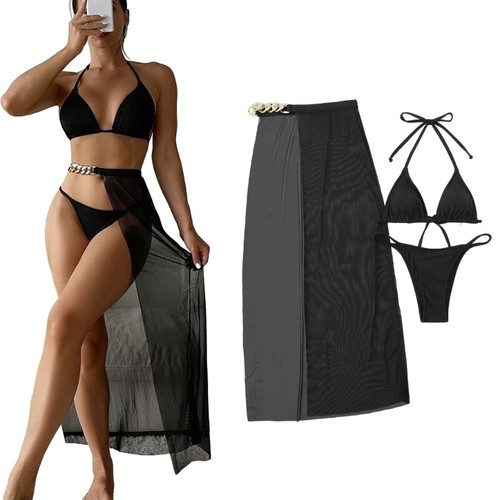 Female Backless Bathing Suit Womens Up Swimwear 3 Pieces Swimsuits Beachwear - Picture 3 of 11