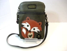 CHALA Olive Green Fox Hound Crossbody Cell Bag Purse Adjustable Short Strap