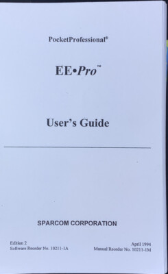 Manual for Sparcom Electrical Engineering EE Pro Pac for HP 48SX/48GX Calculator