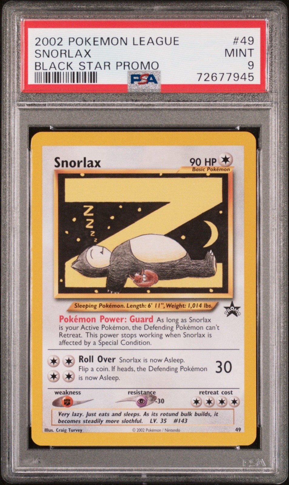 Snorlax #49 Black Star Promo Pokemon Card PSA 9