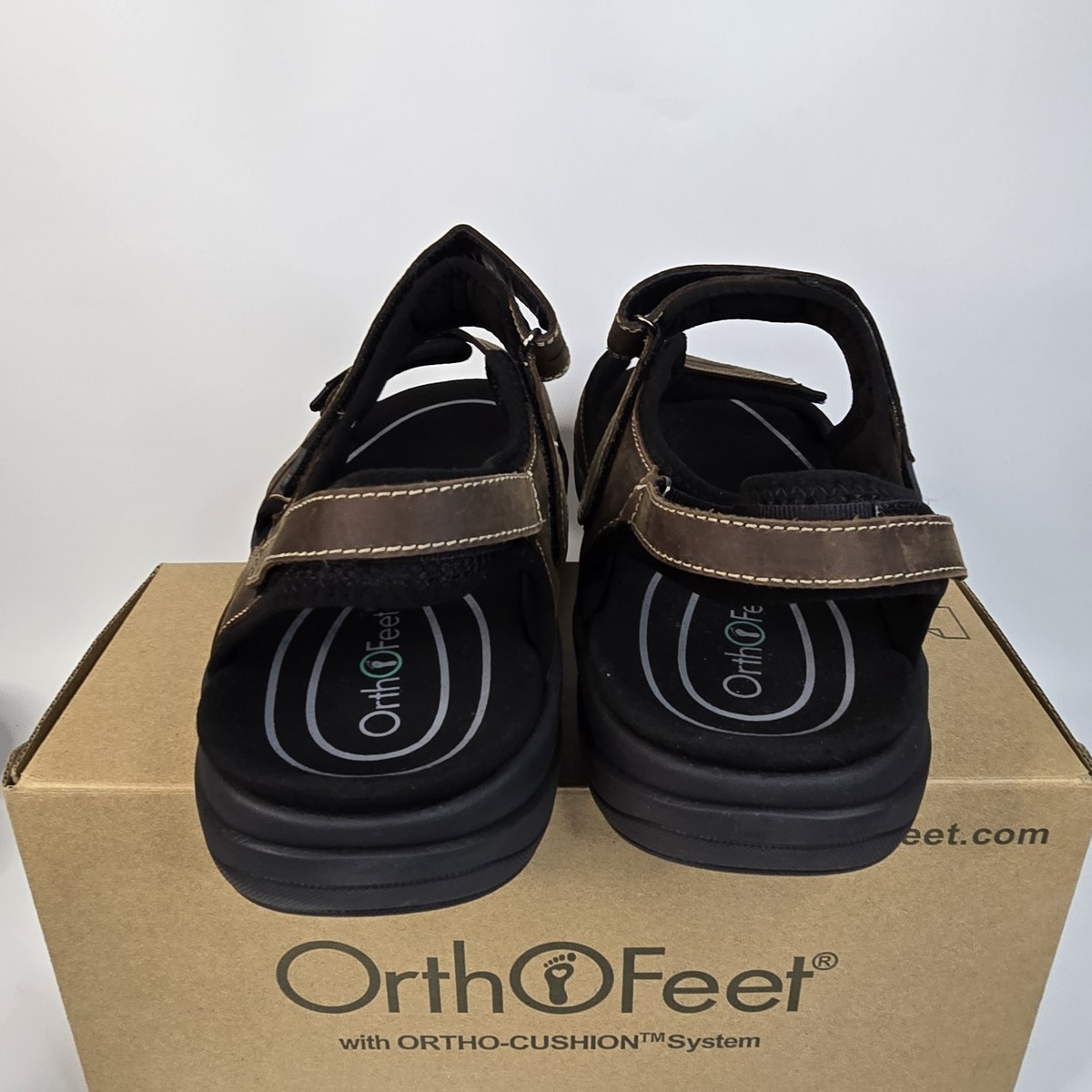 OrthoFeet Gemini Leather Adjustable Brown Sandals w/Box 