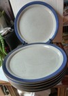 Lot of 6 Knabstrup Stentoj Blue Rim Speckled 10-1/2" Dinner Plates Denmark — photo 1