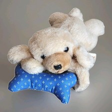 Vintage Puff Puff Puppy Dog Plush Russ Berrie Tan Laying Stuffed Animal 10" Toy