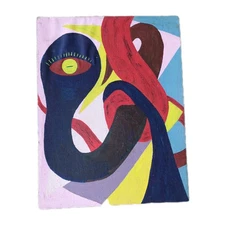 Oil Painting On Board ALBERT HOFFMAN Outsider Primitive Folk Art Abstract 1979