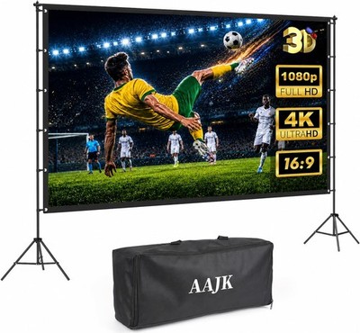 100in Outdoor Projector Screen with Stand,Portable 16:9 4K HD Indoor Outdoor ...