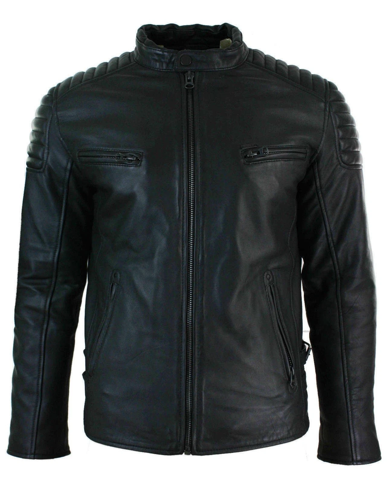 Men Leather Jacket Biker Jacket Motorcycle Short Slim Fit Soft Lambskin Leather