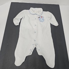 Vintage Cuddle Time Baby Footed Pajamas Sleeper White Teddy Bear Small Snap