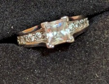 Vintage 925 Sterling Silver  Square Cut Cubic Zirconia Rings Size 7