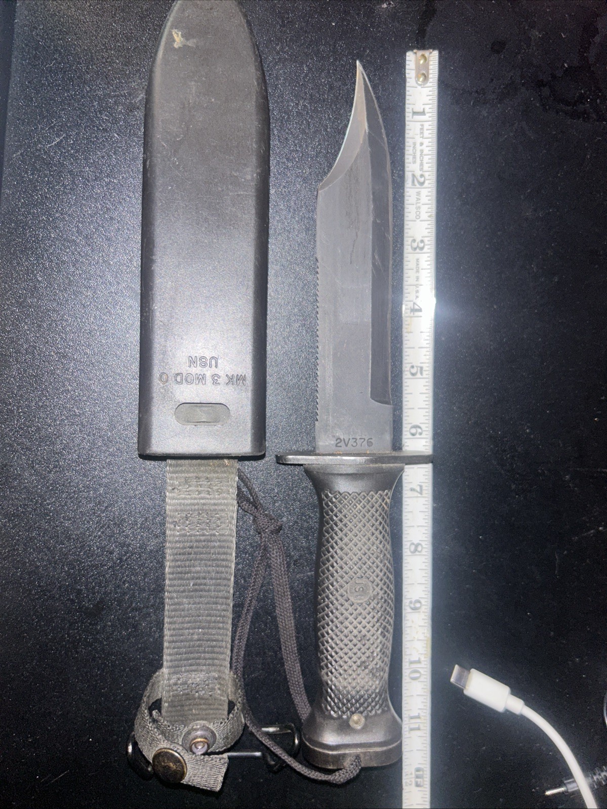 USN Navy SEALs MK3 MOD 0 Combat Diving Knife with Scabbard Excellent Condition