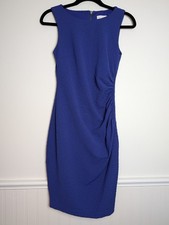 Bisou Bisou Womens Dress Sz 2 Sleeveless Midi Blue Ruched Sides Office Bodycon