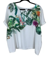 Women's CJ Banks White Tropical Print Short Sleeve Top Size 2X Resortwear Beach