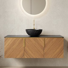 48" Wall Mounted Bathroom Vanity w/Round Sink, Floating Vanity Cabinet, 3 Doors