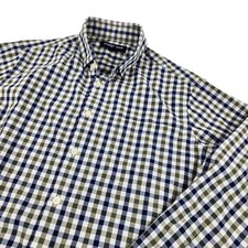 Mizzen Main Leeward Shirt Mens Medium Blue Green Plaid Trim No Tuck Performance