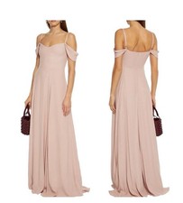 Reformation Gown Poppy Dress Cold Shoulder Long Maxi Cream Crepe Size 0 NWT