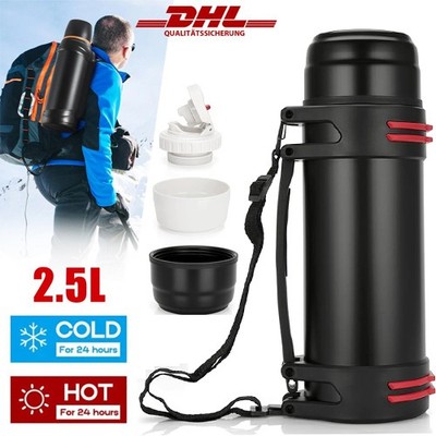 Thermosflasche mit Becher 1,5 L oder 2 L aus Edelstahl Camping Thermoskanne