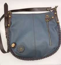 Chala Large Boho Purse Tote Bag Teal Blue  Floral Appliqué Vegan Leather