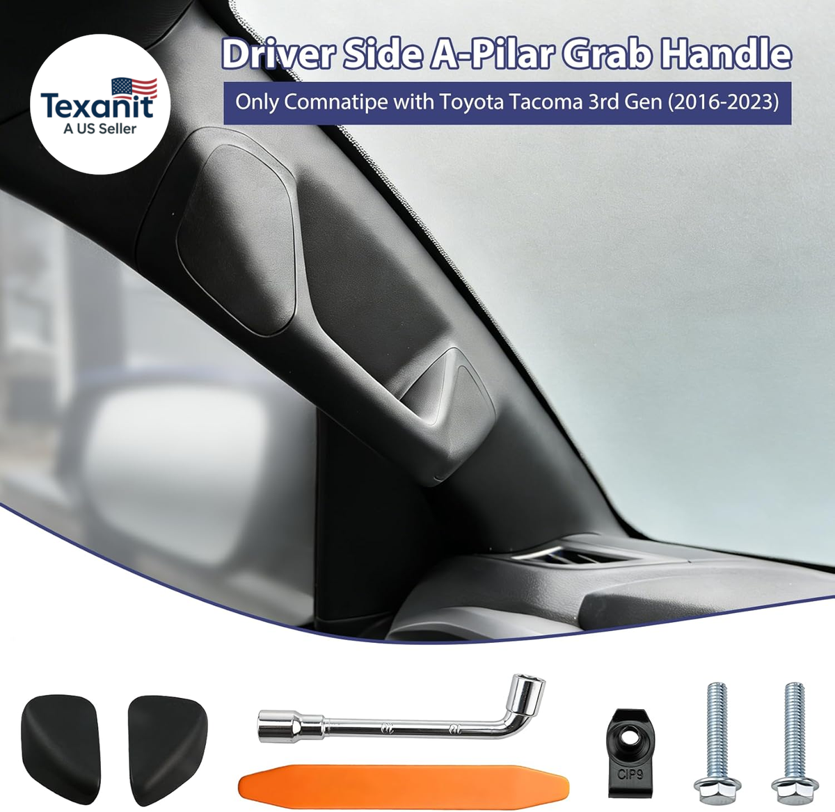 2016-2023 タコマ3rd 運転席（左）アシストグリップ　グラブバー　黒 Upgrade Driver Side A-Pillar Grab Handle for Toyota Tacoma 3Rd Gen
