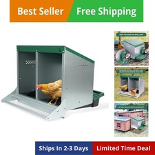 Chicken Nesting Box, 2 Holes Nesting Boxes, Heavy Duty Metal Laying Boxes, Ro...