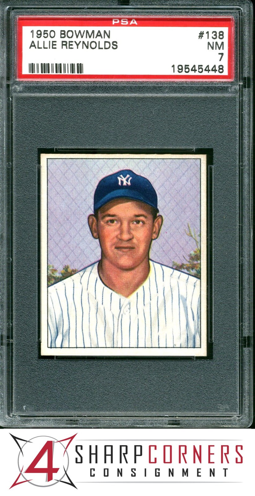 1950 BOWMAN #138 ALLIE REYNOLDS YANKEES PSA 7