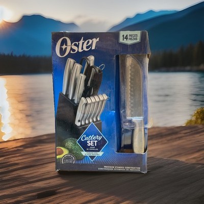 Oster Huxford 14-Piece Stainless Steel Cutlery Wood Block Set, Incl Steak Knives