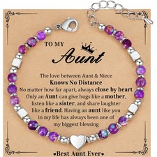 Gift for Aunt, Aunt Gifts for Women Amethyst Beaded Bracelets for Women Adjustab