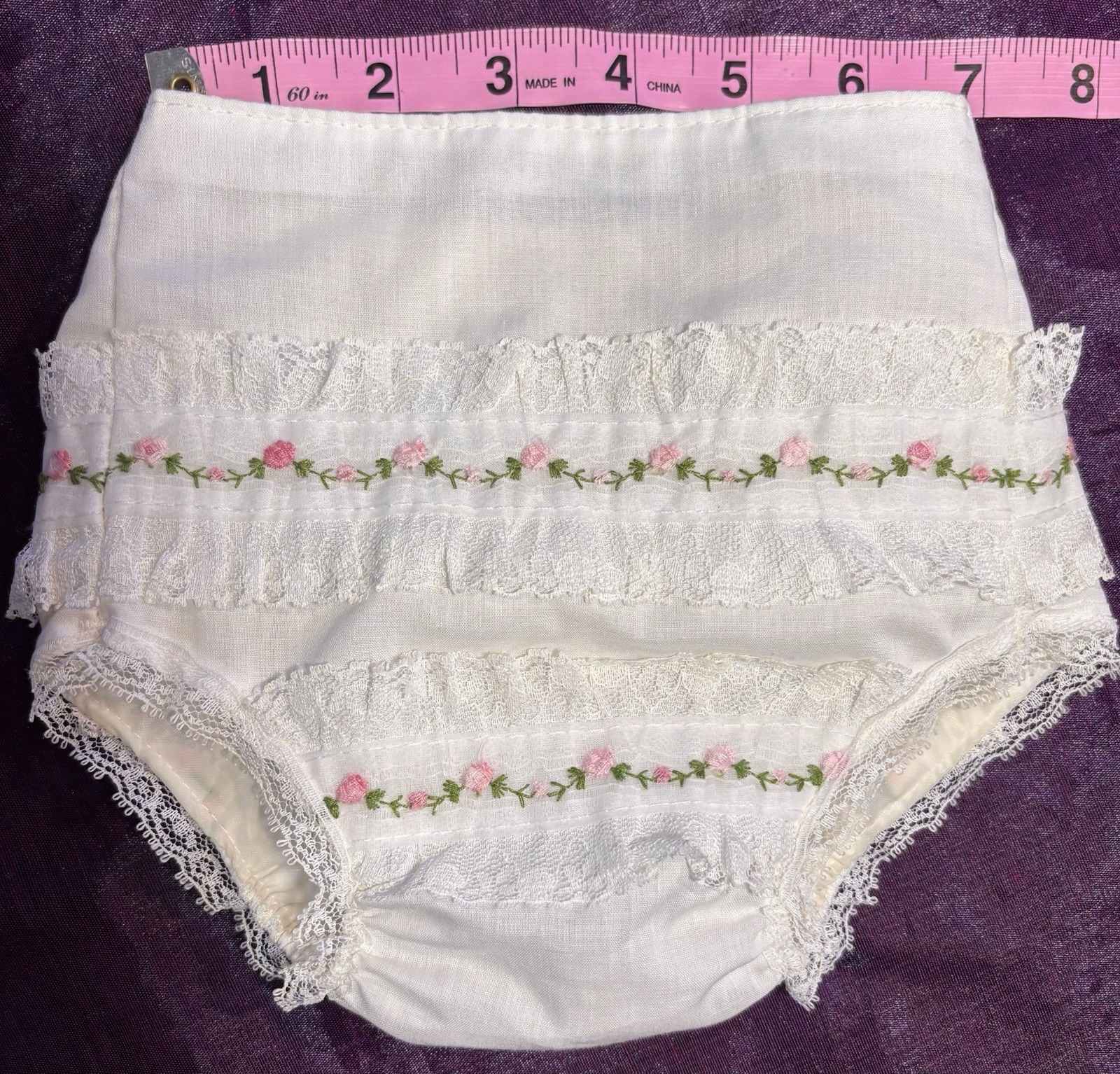Diaper Cover Alexis Baby Girl Handi-Panti Bloomers Pink Flowers Lace 0-13lb Sz S