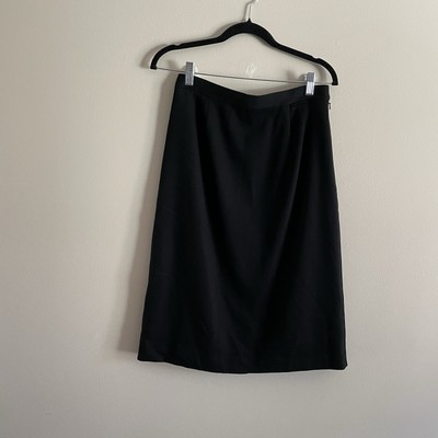 Talbots Women Sz 8 Black Back Slit Wool Straight Pencil Lined Mid Calf Skirt