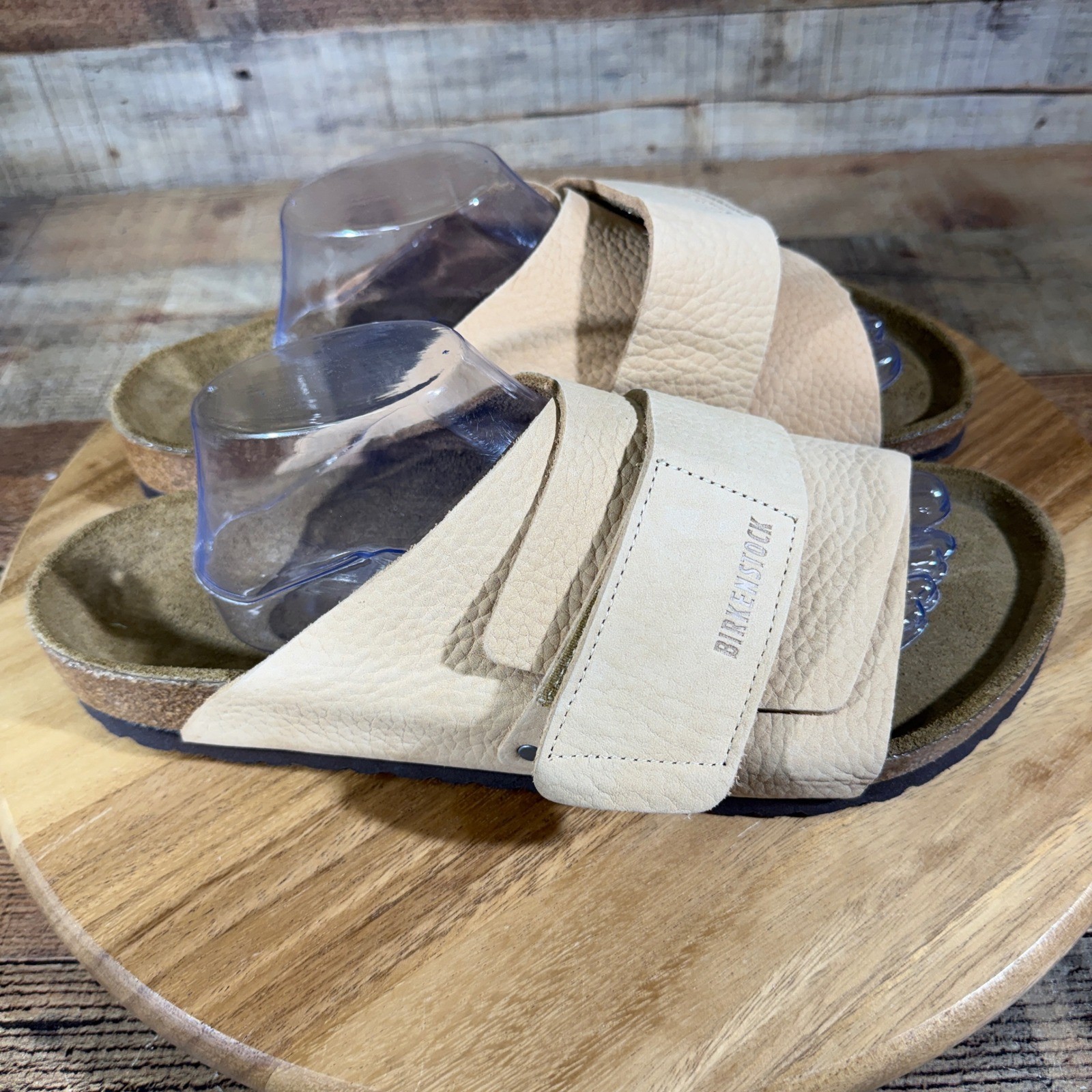 Birkenstock Kyoto Sandals Men EU45 US12 Tan Leather Slide Nubuck Hook Loop Strap image 3