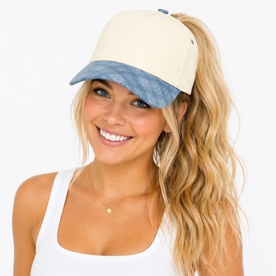 C.C Women Plaid Cotton Snapback Criss Cross Ponytail Baseball Cap Hat
