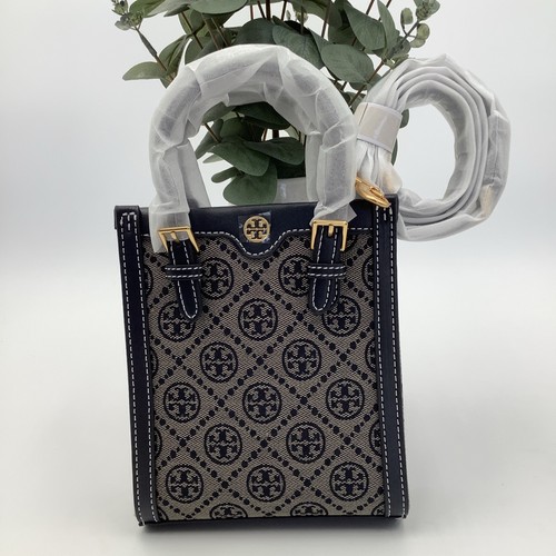 NWT TORY BURCH T Monogram Jacquard Mini N/S Tote Navy Blue New 87146