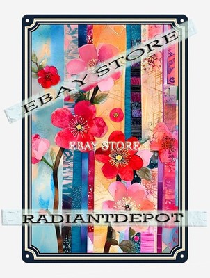Crimson Garden Metal Tin Sign Red Pink Floral Collage