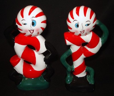 Shiny Brite Christopher Radko Christmas Anthropomorphic Candy Cane Salt & Pepper