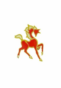 Vintage Cloisonne Enamel Gold Tone Red White Zodiac Horse Pony Brooch Pin