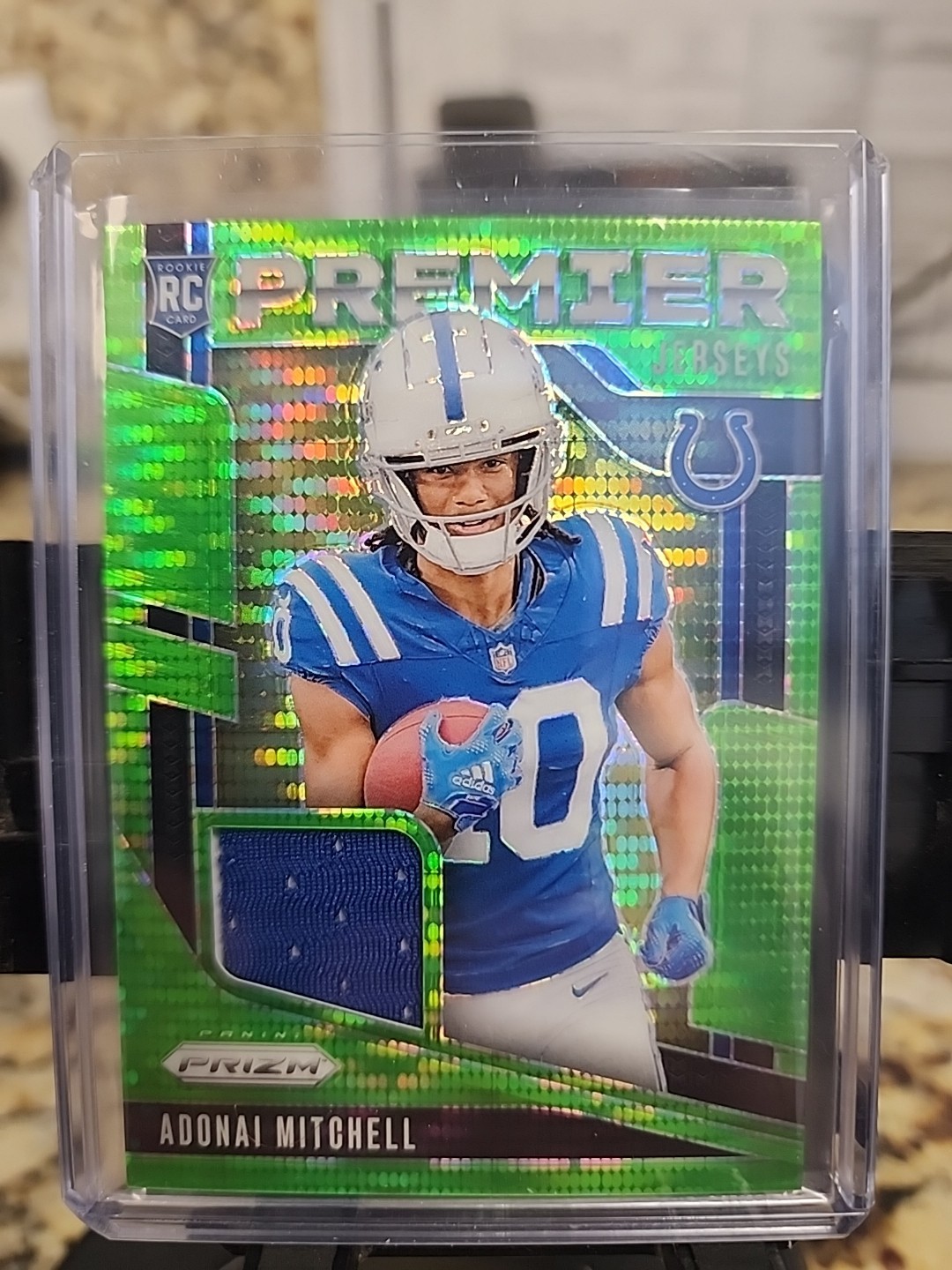 Adonai Mitchell 2024 Panini Prizm Premier Jerseys #PJ-AML Green Jersey Patch RC
