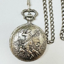 Vintage Lucerne Duck Hunter Hand Wind Men's Silver Mechanical Pocket Watch Eagle