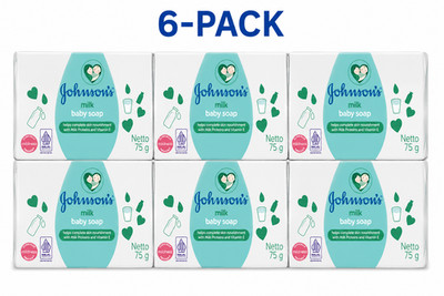 Johnson's Milk Baby Soap 75g 6-Pack Milk Protein & Vitamin E Bar Soap