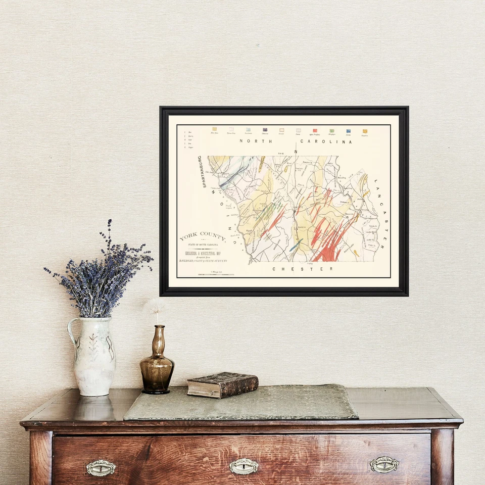 Mapa antiguo del condado de York, SC 1880 - arte vintage de Carolina del Sur Foto 4 de 4