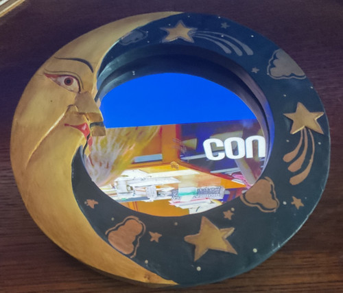 90s Y2K Crescent Moon & Stars Wall Mirror Hand painted Celestial Whimsigoth Boho